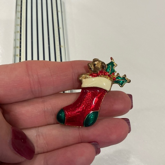 Jewelry - Festive Red Stocking Brooch - Vintage